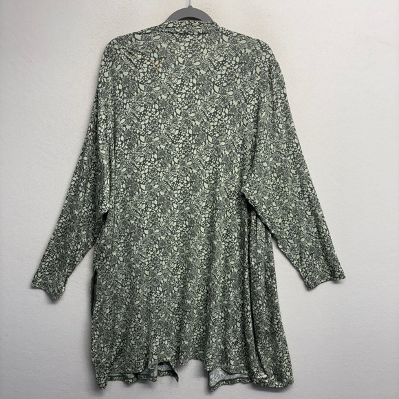 Land's End 3x Floral Sheer open cardigan sweater gray cream rayon stretch - Picture 2 of 9